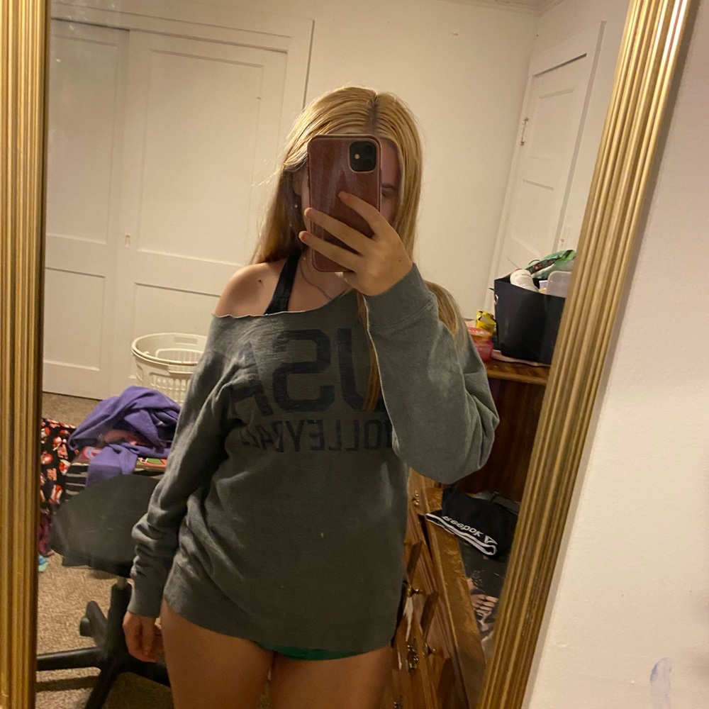 Gray USA Volleyball Off-Shoulder Sweatshirt
